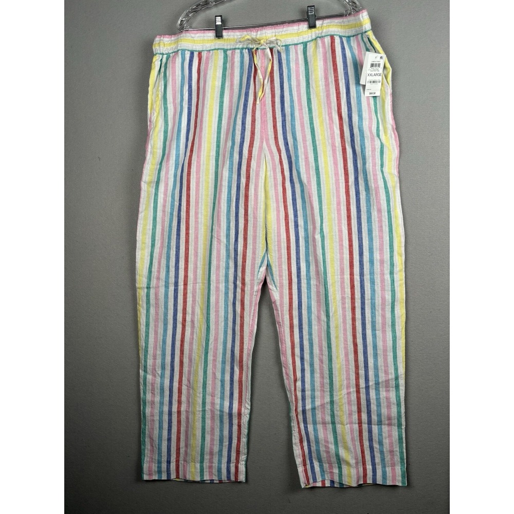 Charter Club Luxury Linen Pants Womens XXL White Stripe Relaxed 3398
